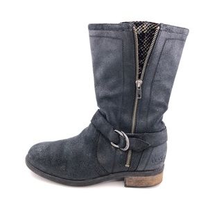 UGG Australia Silva Black Leather Moto Winter Boots 10